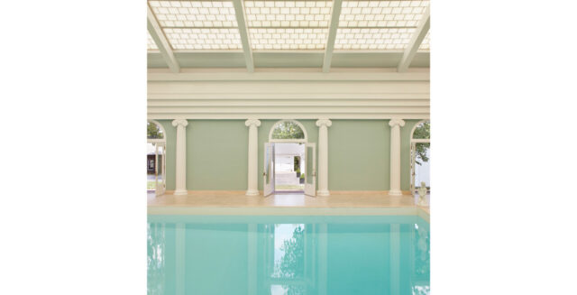 The pool at Maple Hill has a glazed roof and opens to the outdoors.