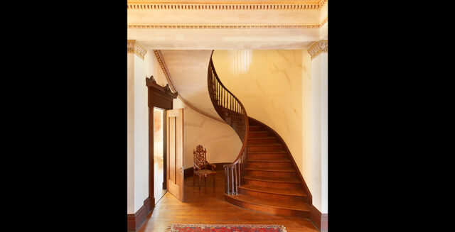 The double-elliptical stairway of Ward Hall, a majestic mansion built in 1853.