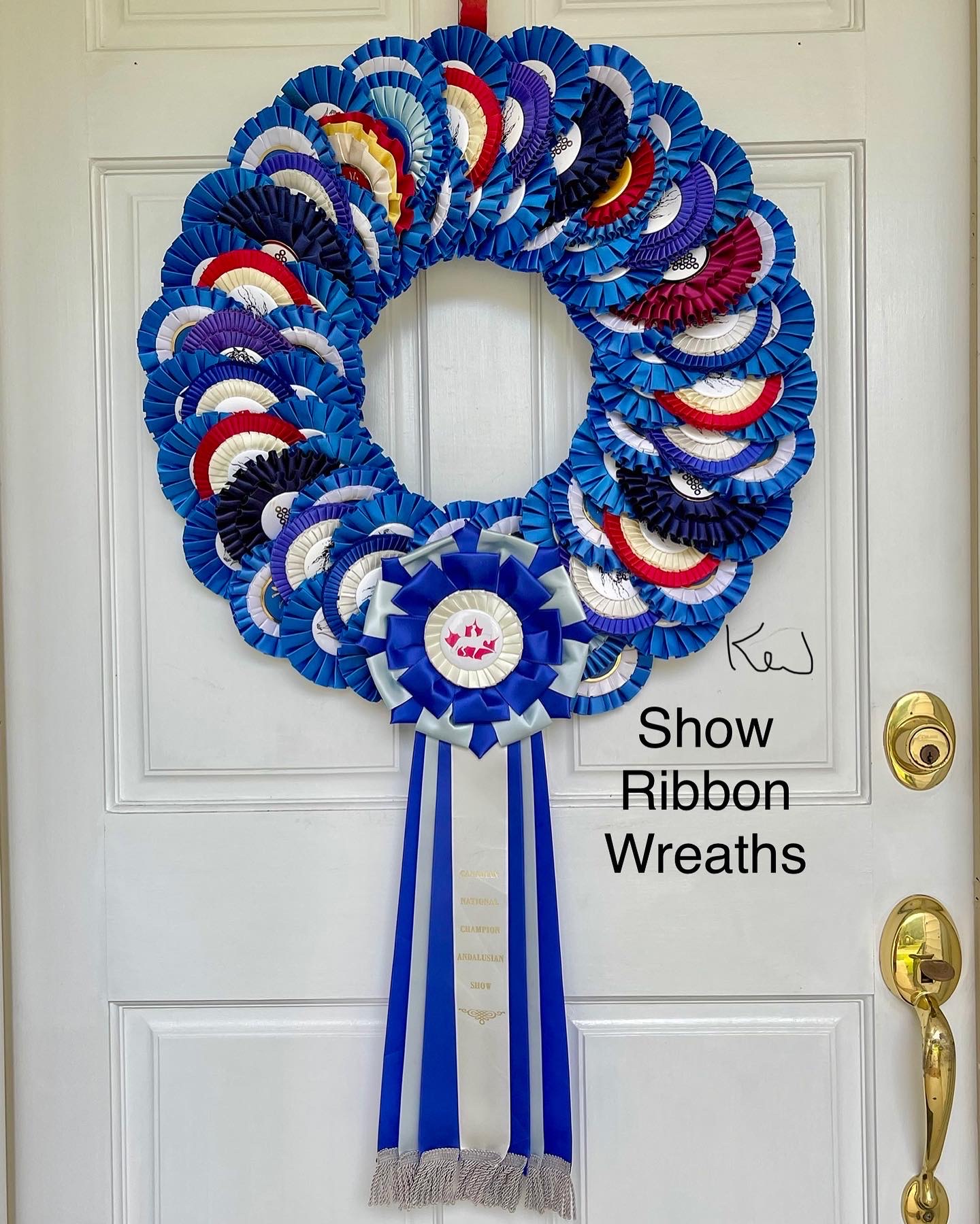 blue ribbon wreath